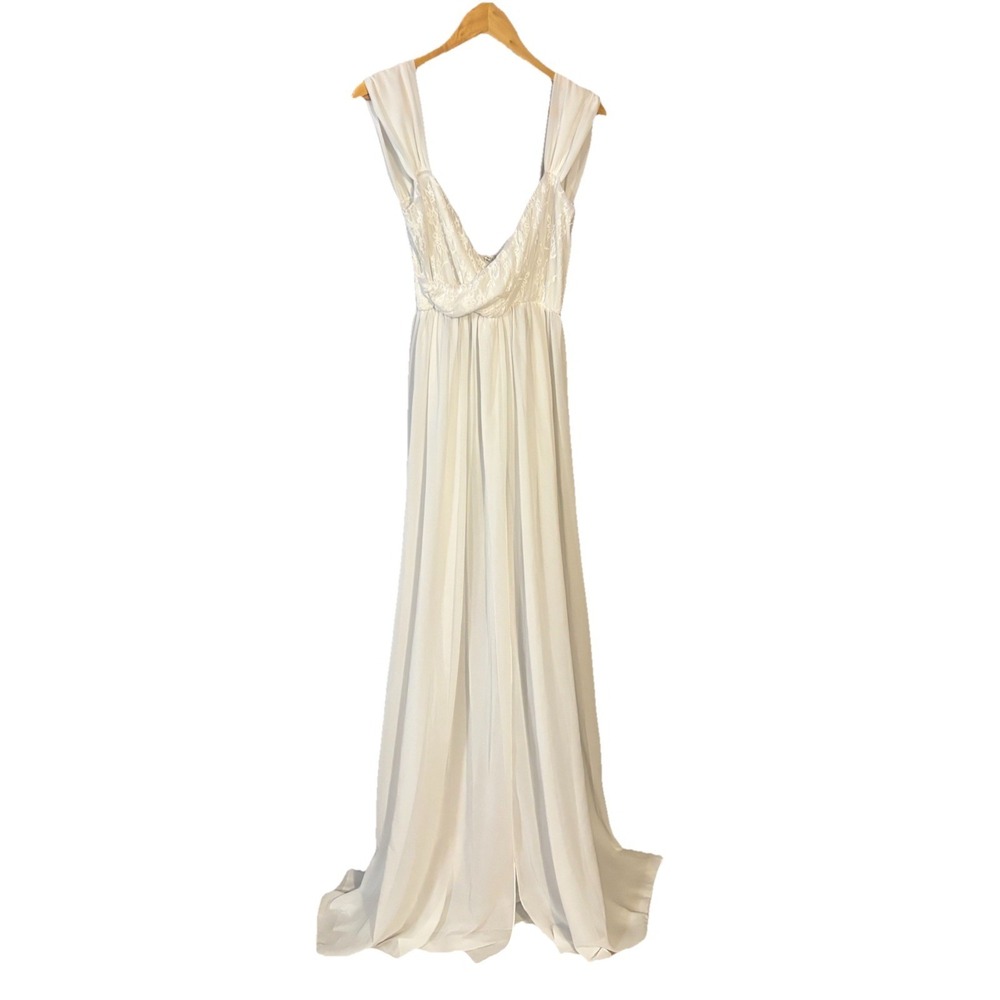 Sheer White Flowy Maxi Gown w Stretchy Lace Bodice Bridal Boudoir XL  Xtra Long